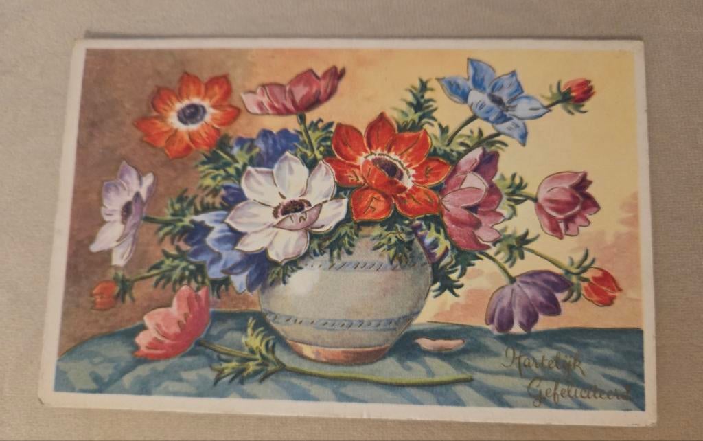 Anemonen in een vaas, Verzenden, 1940 tot 1960, Gelopen, Overige thema's