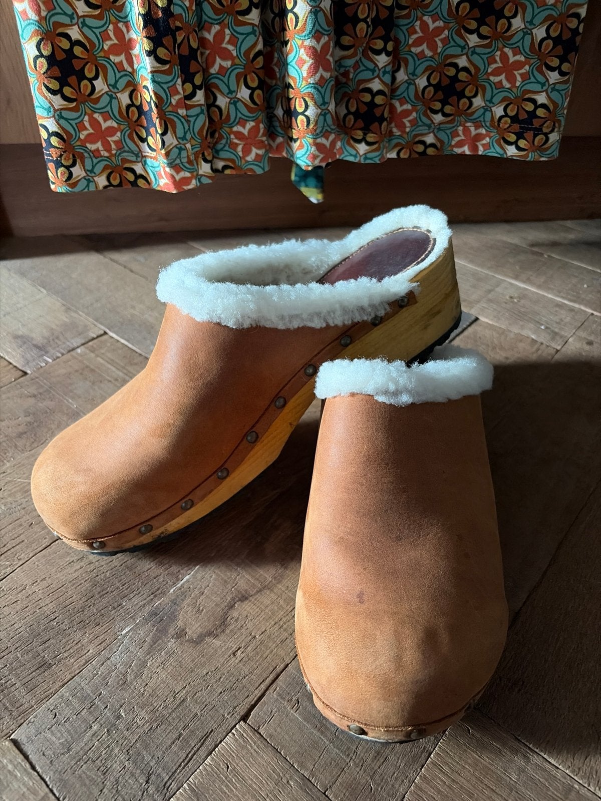 Bruine klompen Sanita met schapenvacht voering - Maat 40, Verzenden, Gedragen, Bruin, Pantoffels of Sloffen