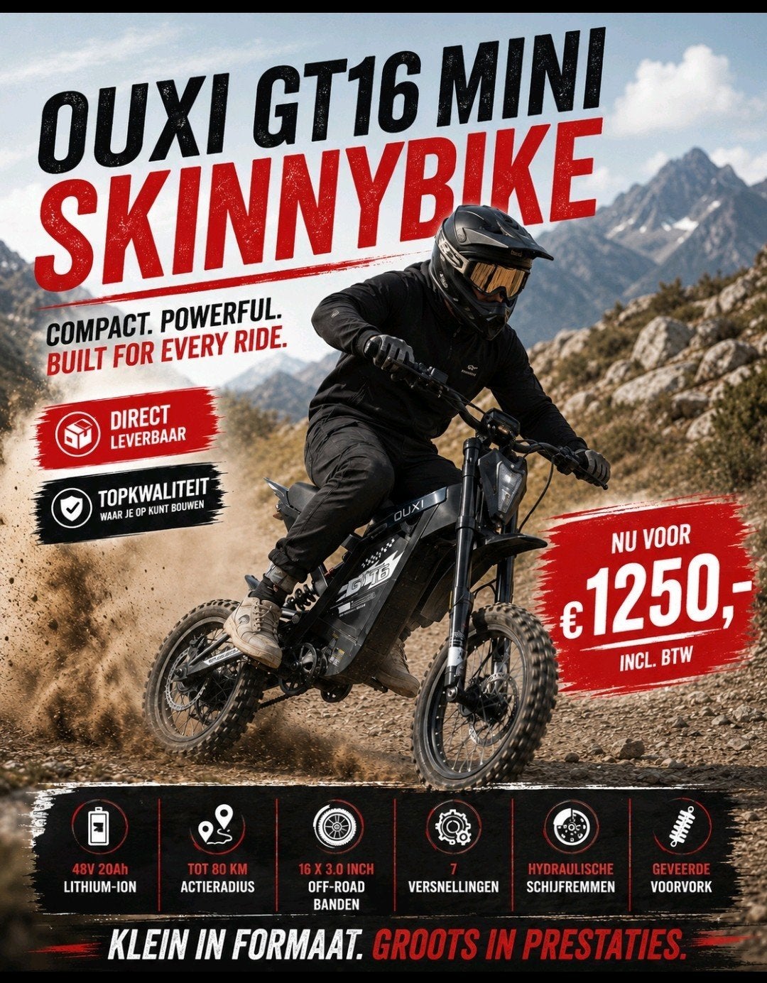 OUXI GT16 Mini Skinnybike - Compacte Krachtpatser, 16 tot 20 inch, Staal, Nieuw, Ophalen of Verzenden