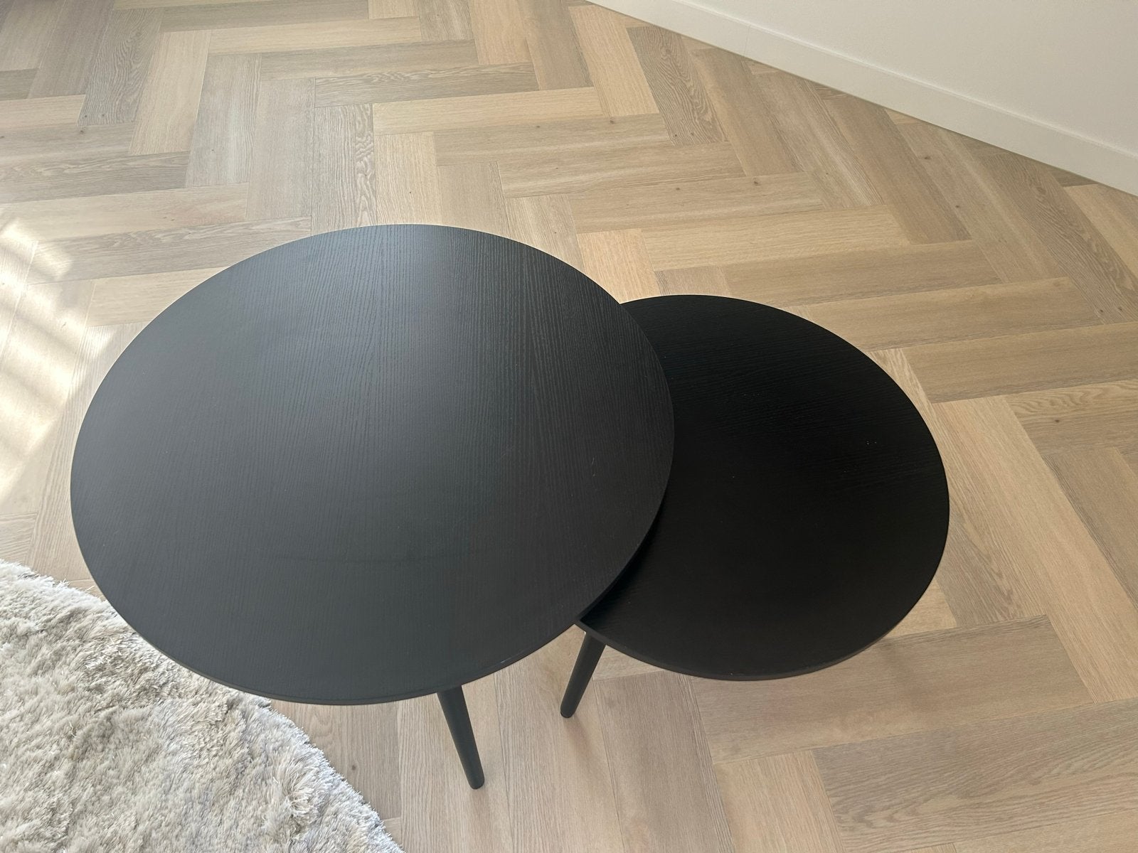 Zwarte salon tafel set - 75/60 cm, Ophalen, Rond, 50 tot 100 cm, Zo goed als nieuw