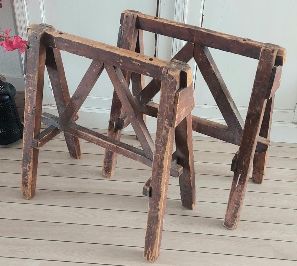 Set antieke timmermans schragen - Hout, Ophalen