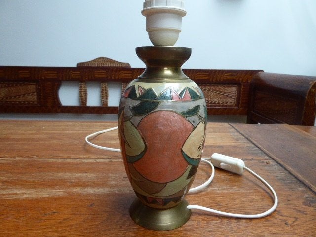 Vintage emaille op koper lamp, Antiek en Kunst, Antiek | Lampen, Ophalen of Verzenden
