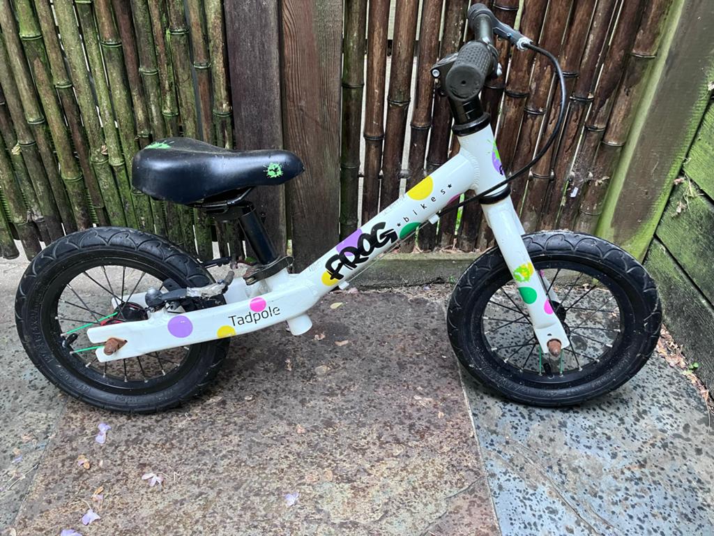 Frog Tadpole loopfietsje - Wit met gekleurde stippen, Ophalen, Gebruikt, Loopfiets