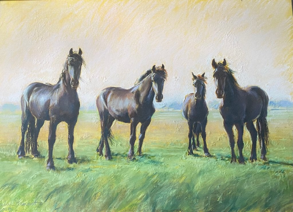 Vier Friese paarden, door Geke Steenmetz (1956), Ophalen, Dieren