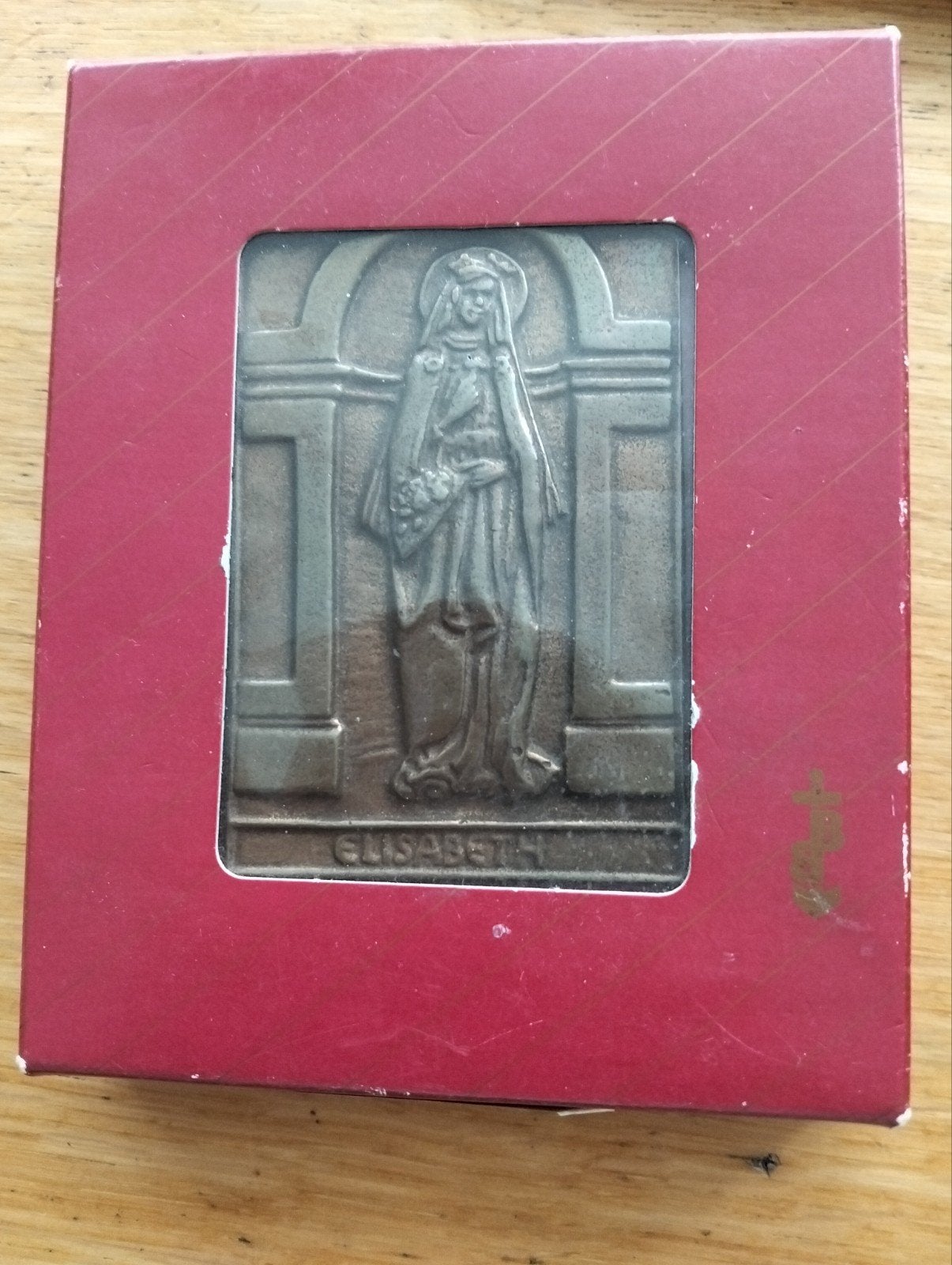 Bronzen Plaquette Heilige Elisabeth in Doos, Ophalen of Verzenden