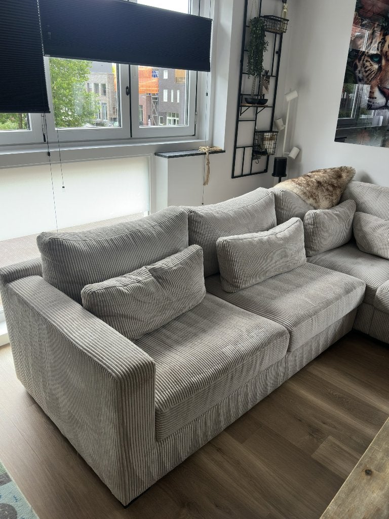 2-zits bankdeel grijze ribstof bank | 195 cm breed, Ophalen, Gebruikt, 150 tot 200 cm, Tweepersoons