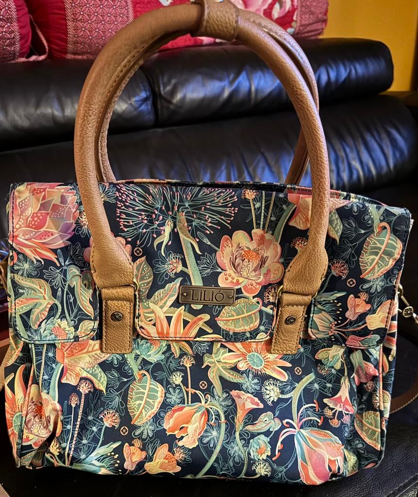 Lilio handtas met bloemenprint, Ophalen of Verzenden, Gebruikt, Blauw, Handtas