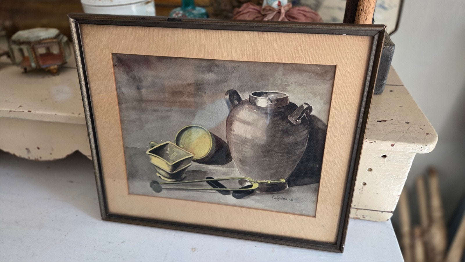 Gesigneerd Brocante aquarel uit 1946
Ingelijst & achter glas, Ophalen of Verzenden