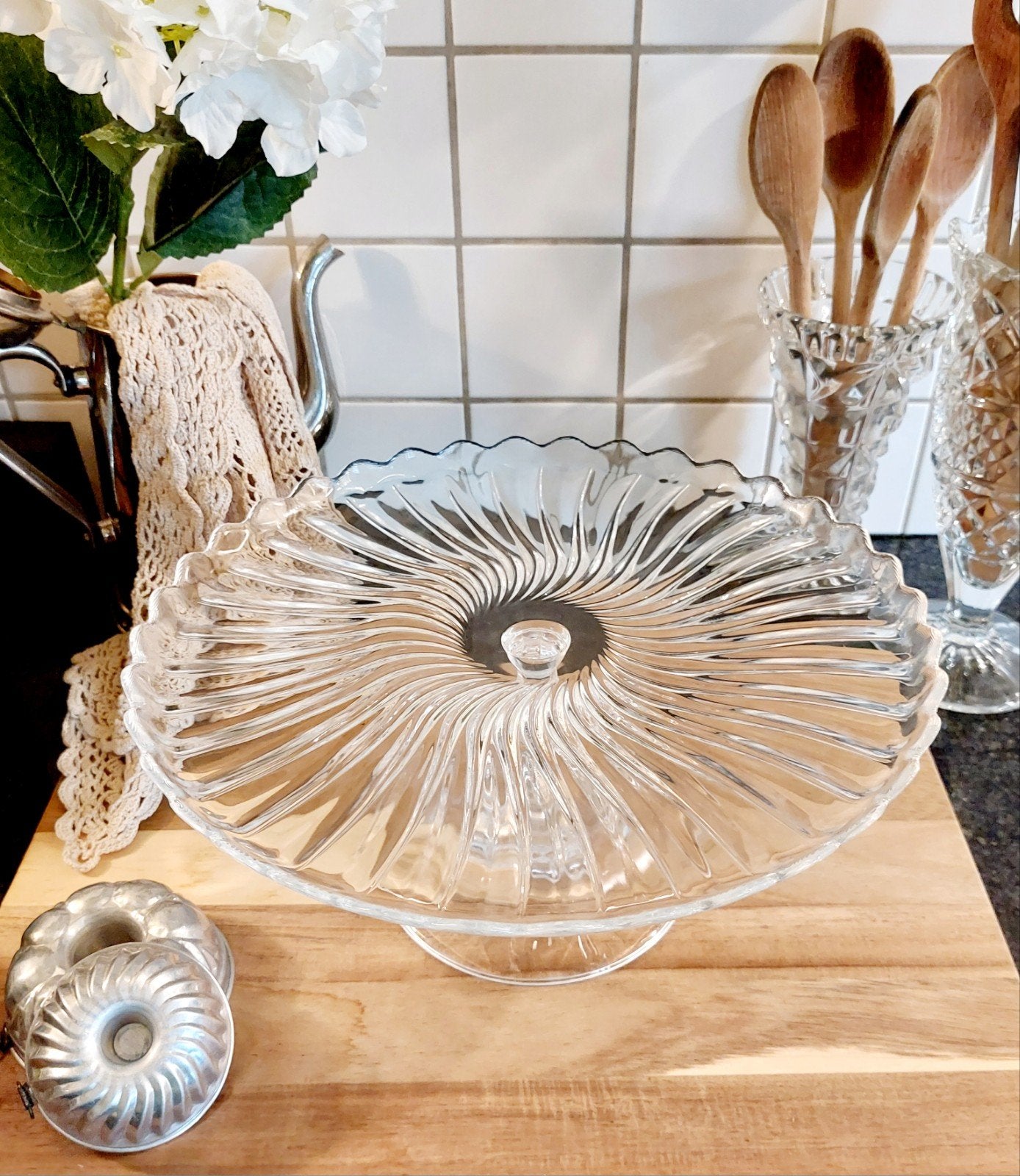 Vintage Cristal d'Arques taartplateau / Durand / 32,5cm, Antiek en Kunst, Ophalen