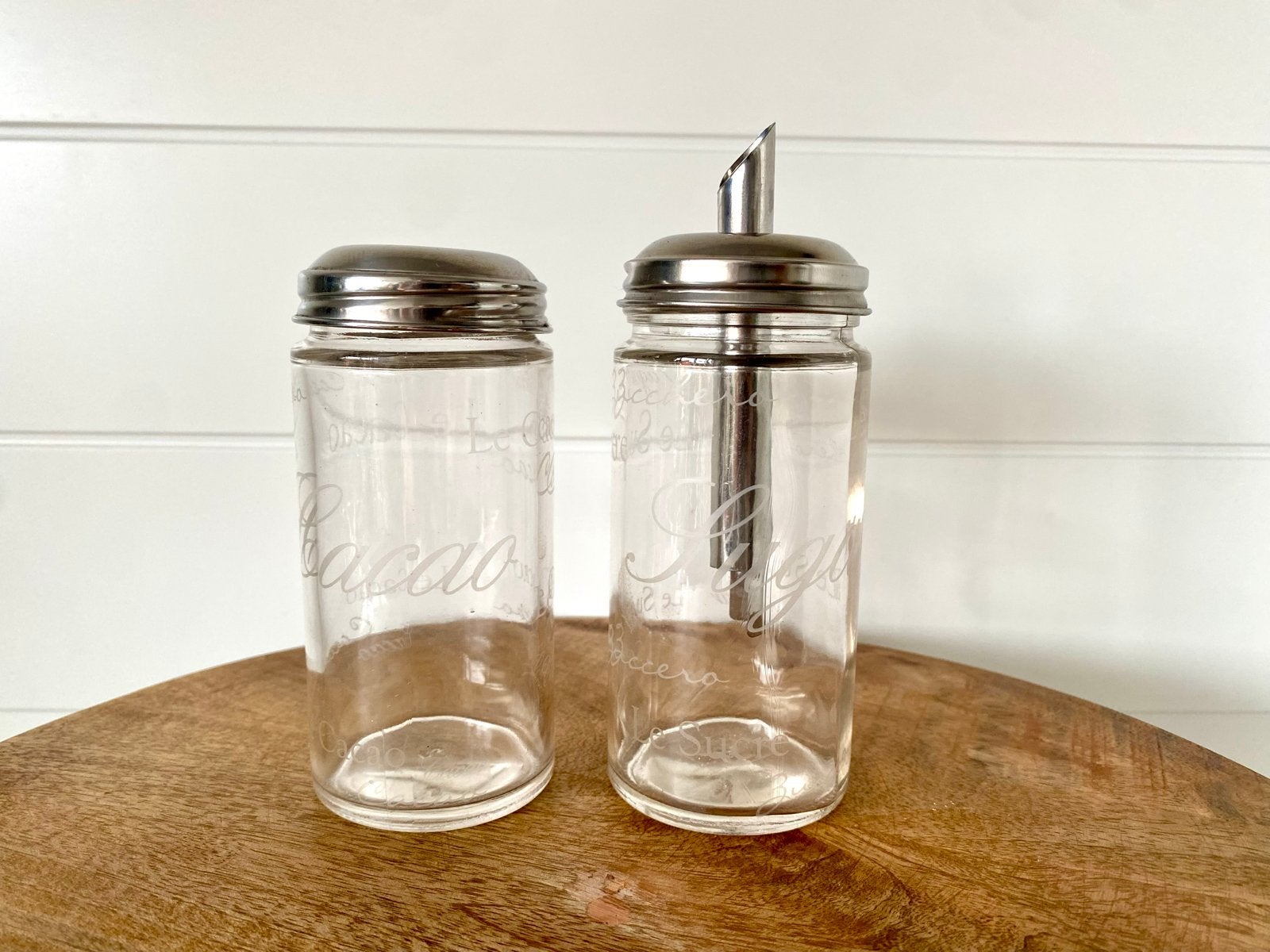 Riviera Maison Cacao strooier & Suiker Dispenser, Glas, Ophalen of Verzenden, Zo goed als nieuw, Voorraadpot