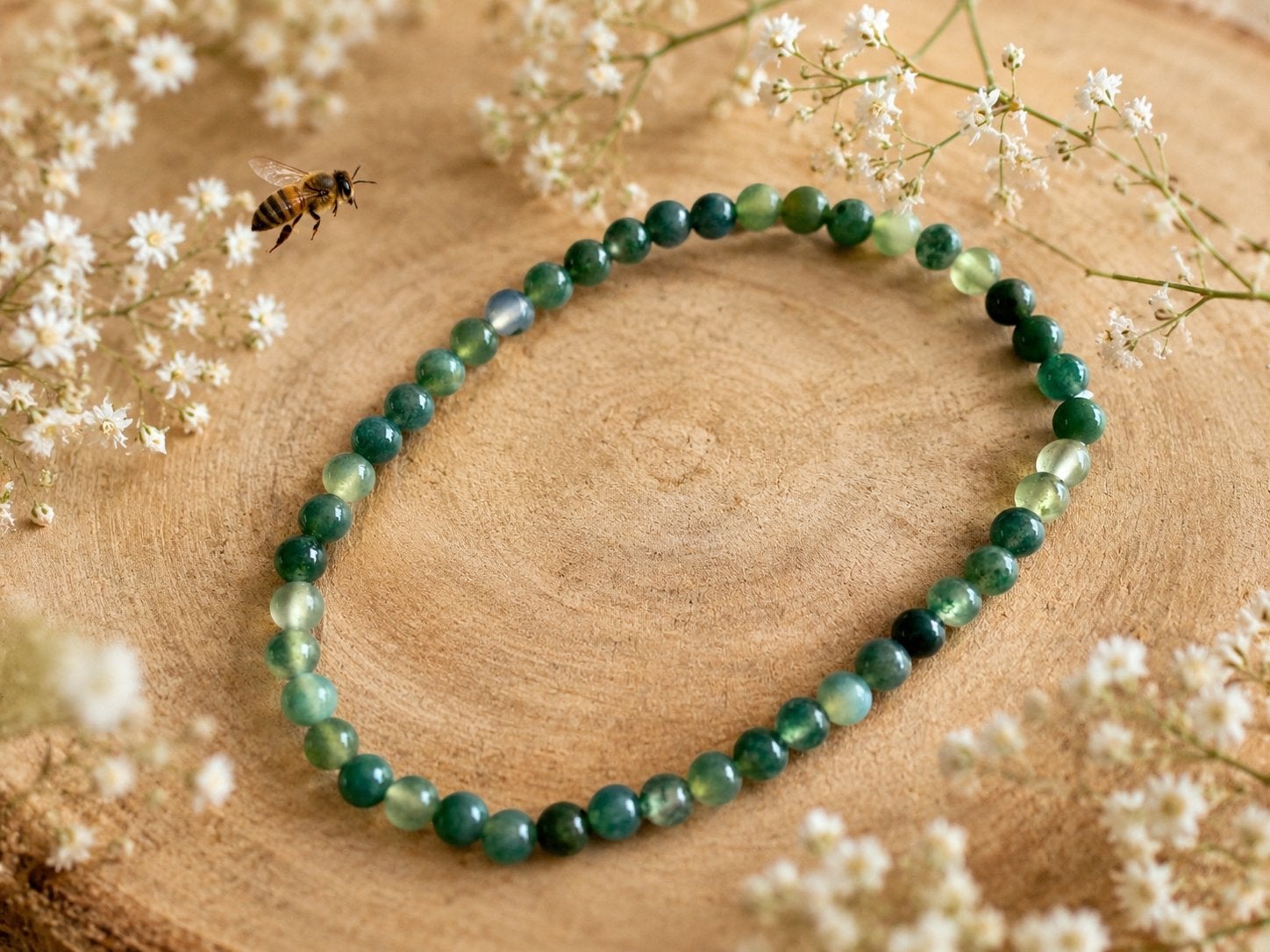 Kogel Armband 4mm Mos Agaat Edelsteen, Overige materialen, Nieuw, Ophalen of Verzenden, Met edelsteen