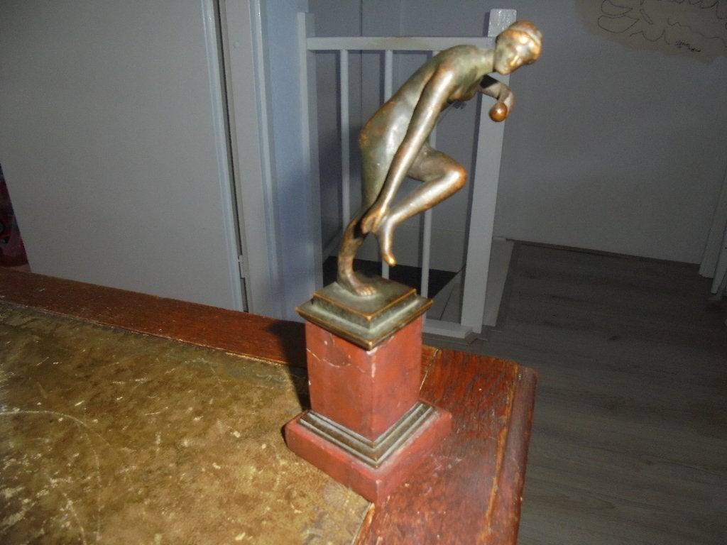 bronzen sculptuur op marmeren voet art deco danseres 1930, Ophalen of Verzenden
