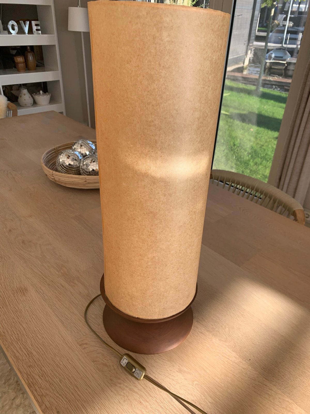Retro Cilinderlamp Jaren 60/70 met Rijstpapieren Kap, Ophalen of Verzenden