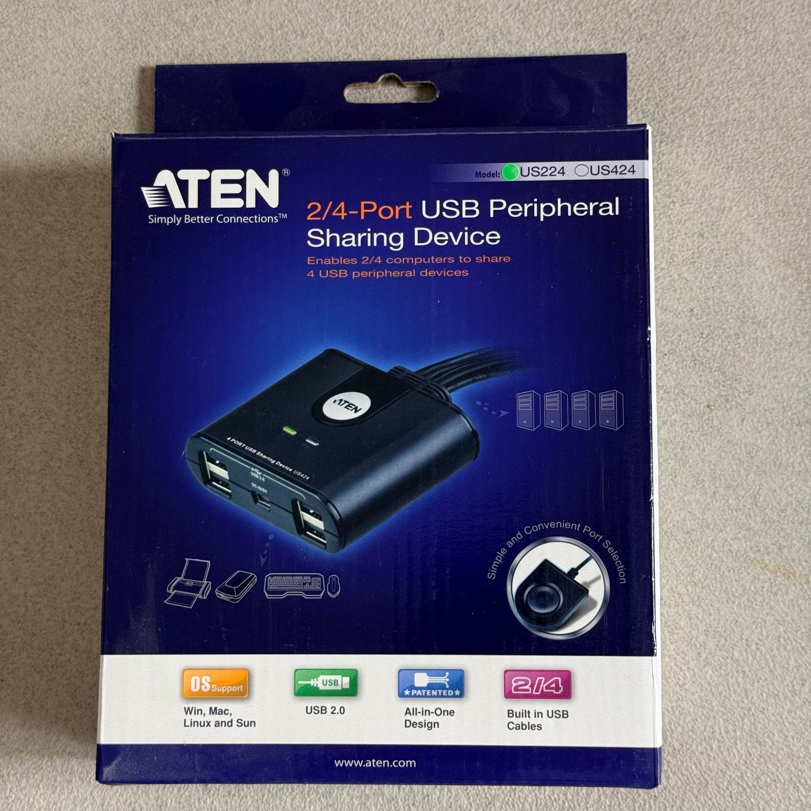 ATEN 2/4-Poorts USB Perifere Sharing Device US224/US424, Ophalen of Verzenden, Zo goed als nieuw