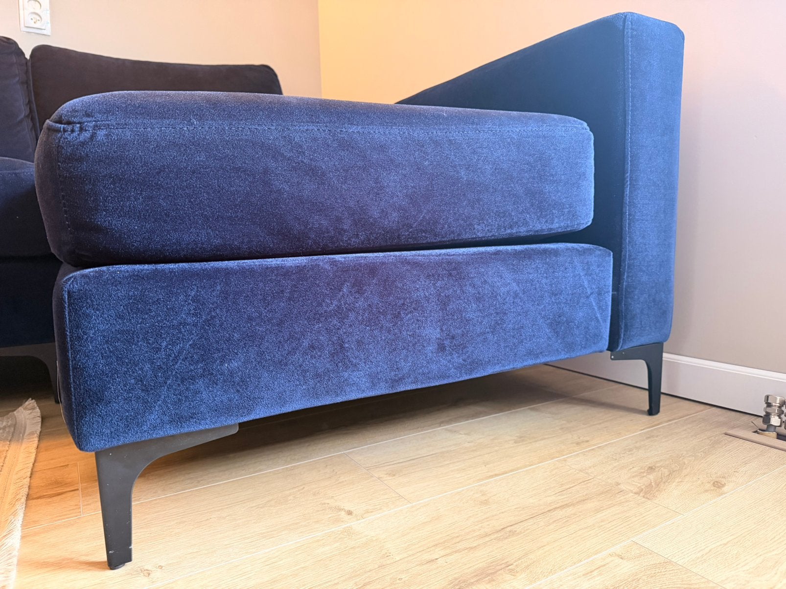 Grote Blauwe Velvet Loungebank – 4 Meter Breed, Ophalen, Gebruikt