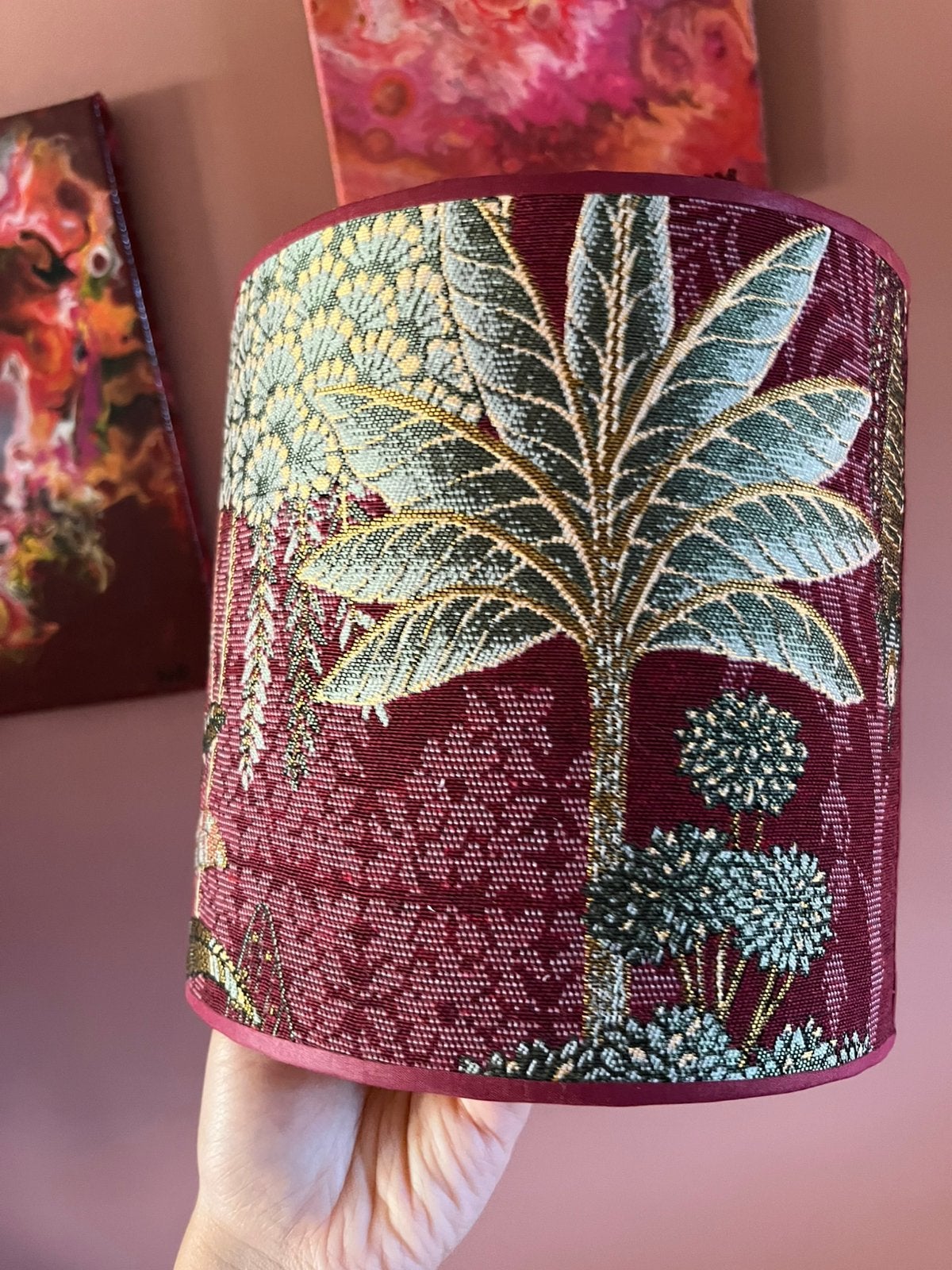 Wandlamp vierkant lampenkapje burgundy palm, Ophalen, Zo goed als nieuw