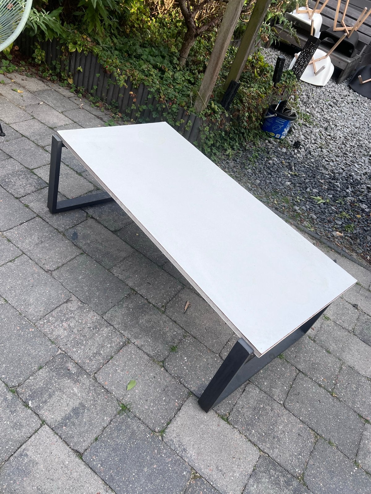 Tuintafel/ bijzettafel met wit blad en aluminium onderstel, Tuin en Terras, Ophalen, Gebruikt, Rechthoekig, Aluminium