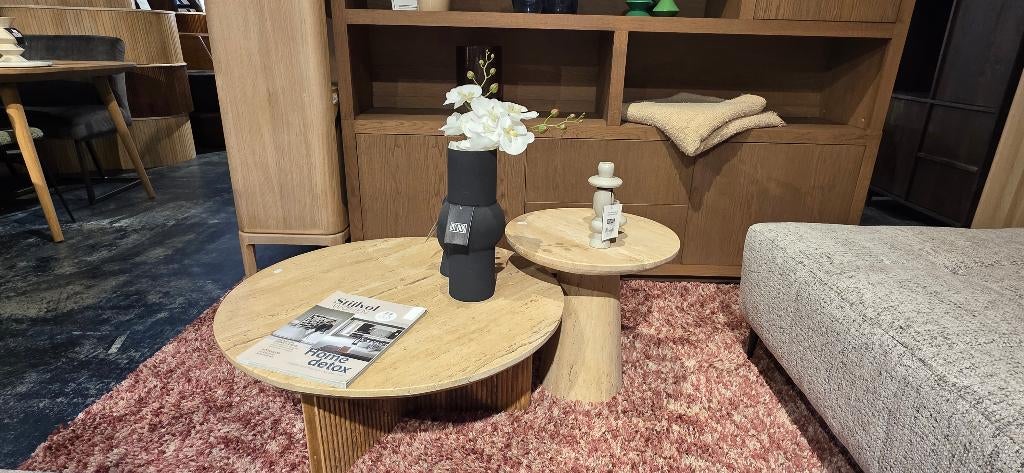 Salontafel & Bijzettafel Travertin Showmodel Extra voordelig, Ophalen, Rond, 50 tot 100 cm, Zo goed als nieuw