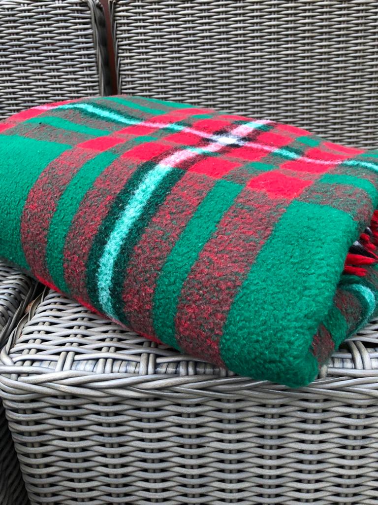 Mooie vintage rood/ groene geblokte didas deken, Ophalen of Verzenden, Zo goed als nieuw