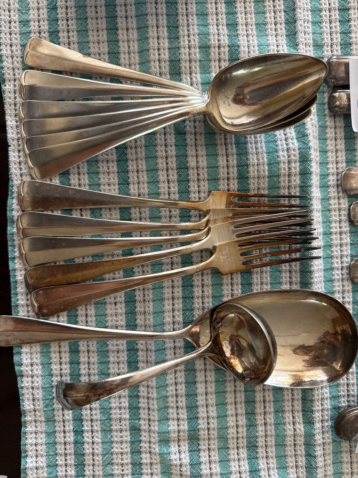 Vintage Gero Bestekset - 6 lepels, 5 vorken, 2 opscheplepels, Ophalen of Verzenden