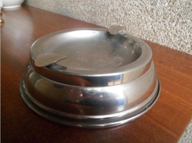 Vintage ASBAK nikkel vernikkeld messing rond 15 cm. Art Deco, Vintage, Gebruikt, Ophalen of Verzenden, Metaal