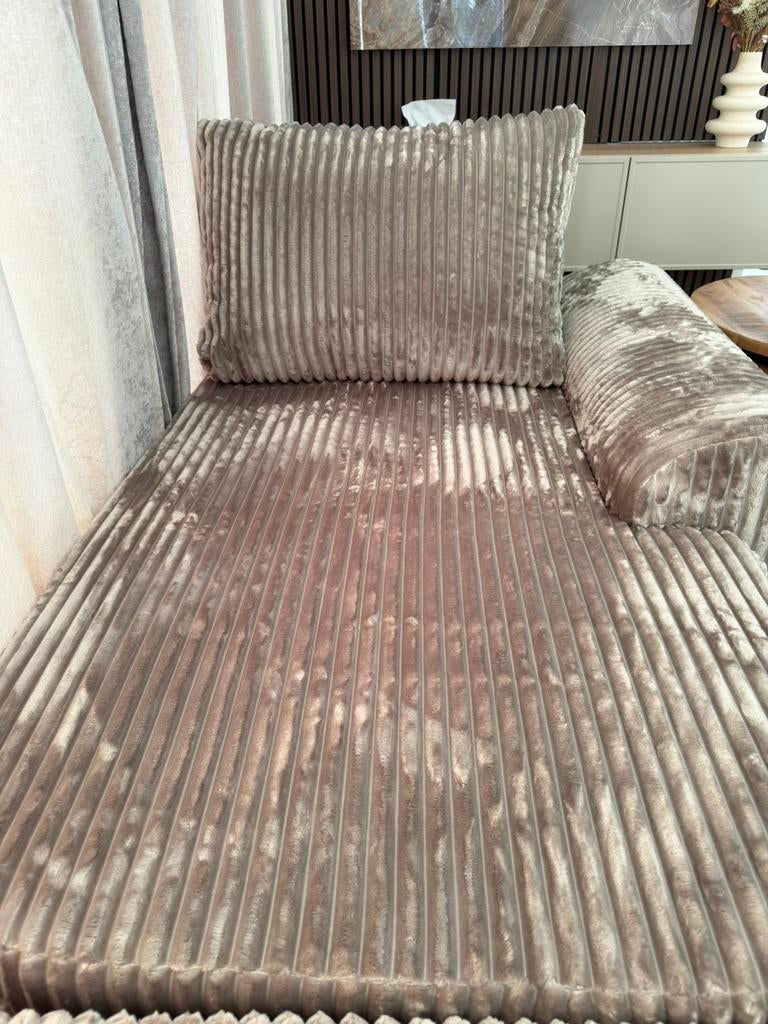 Luxe chaise longue / bankverlengstuk – nieuw, beige ribstof, Huis en Inrichting, Banken | Sofa's en Chaises Longues, Ophalen, Eenpersoons