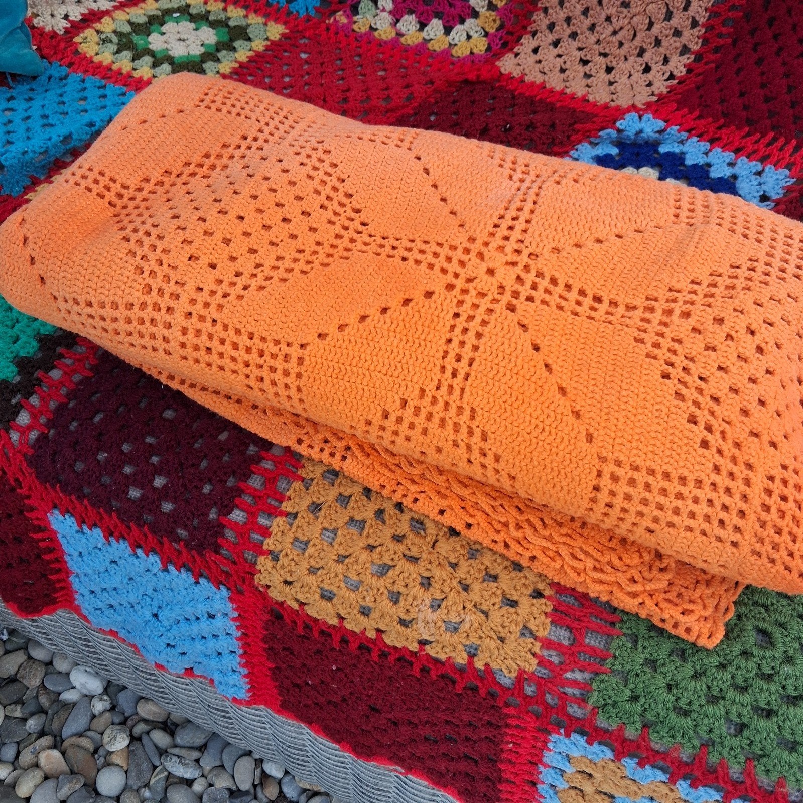 Vintage gehaakt katoenen sprei/deken 185x180 cm retro, Gebruikt, Overige kleuren, Ophalen of Verzenden, 150 tot 200 cm