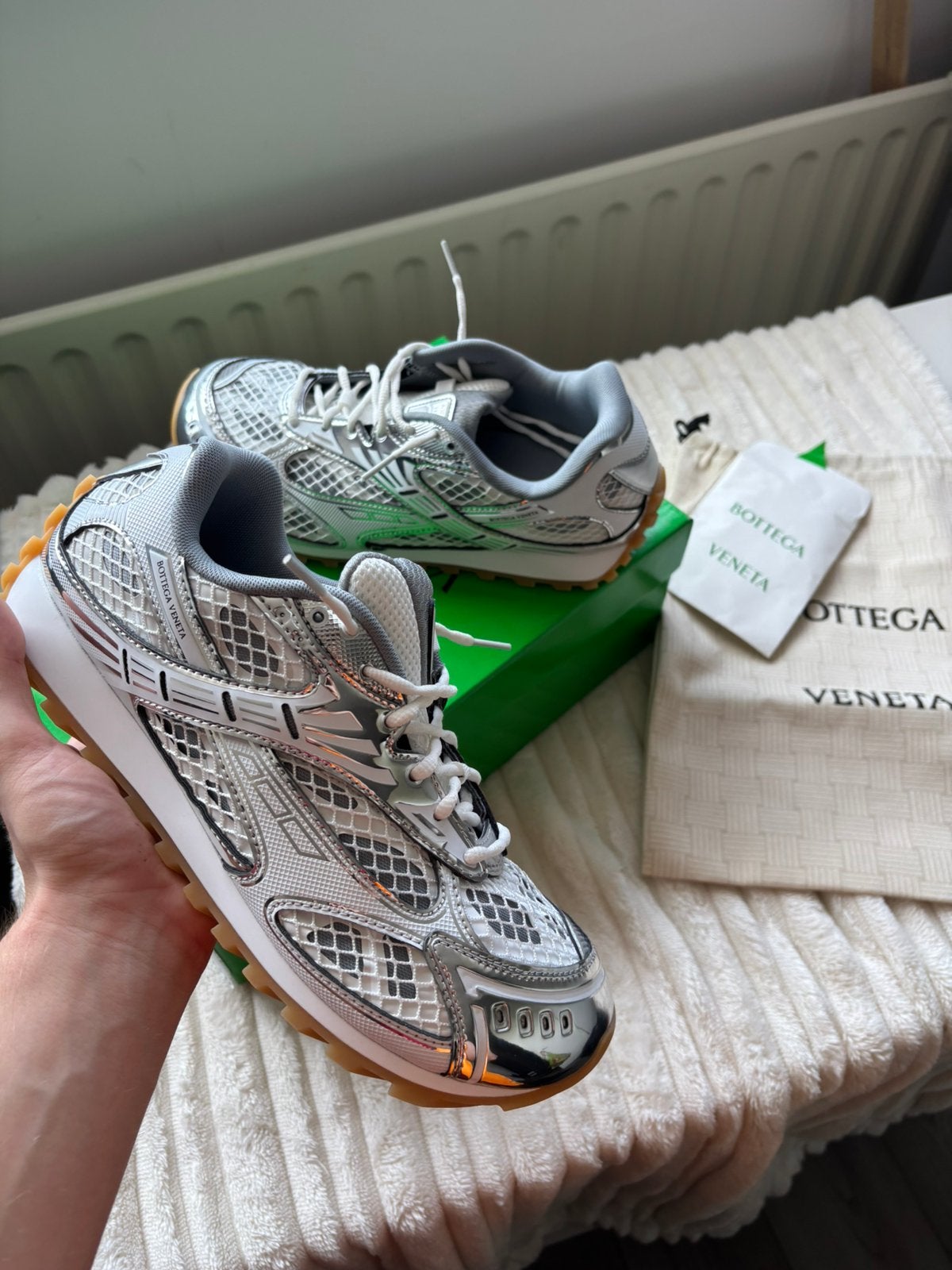 Bottega Veneta Orbit Sneaker Silver / White, Wit, Nieuw, Ophalen of Verzenden, Sneakers of Gympen