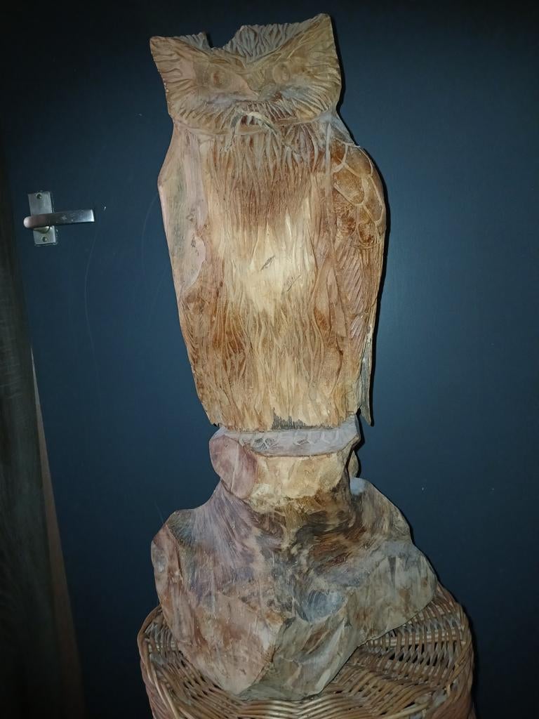 Groot Houten Uil Snijwerk van Strandhout - Firma JD, Ophalen, Houtsnijwerk, 50 - 100 cm, Handgemaakt