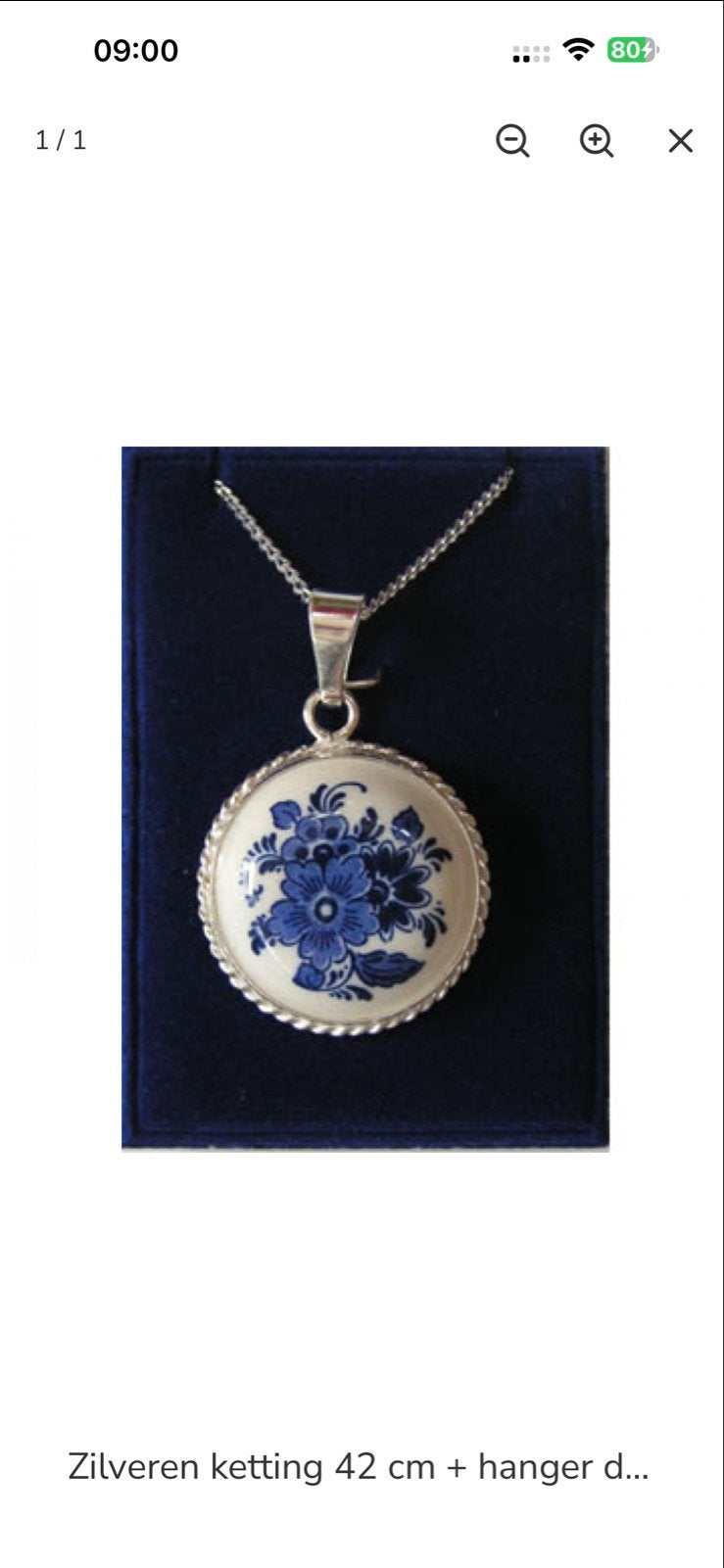 Zilveren ketting met Delfts blauw hanger, Verzenden, Gebruikt, Zilver, Met hanger