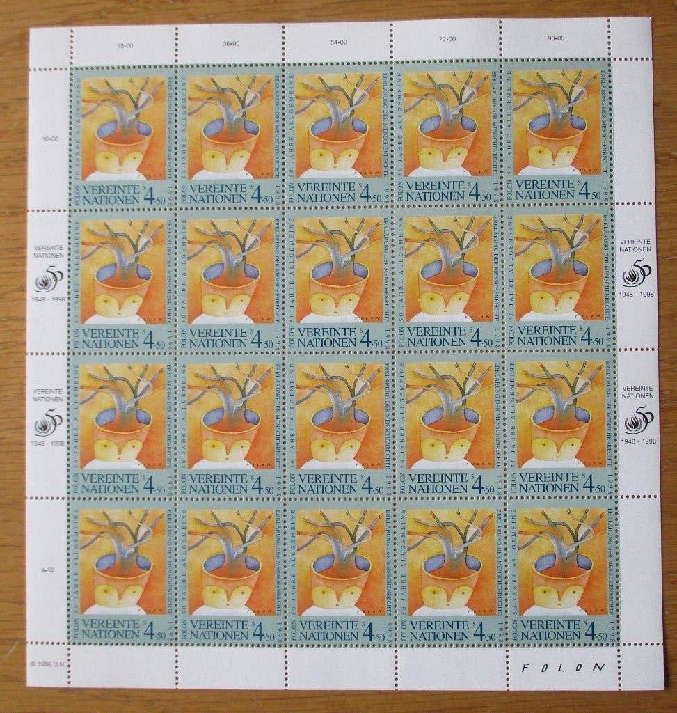Verenigde Naties Wenen serie 50 jaar Mensenrechten velletjes, Verzenden, Overige landen, Postfris