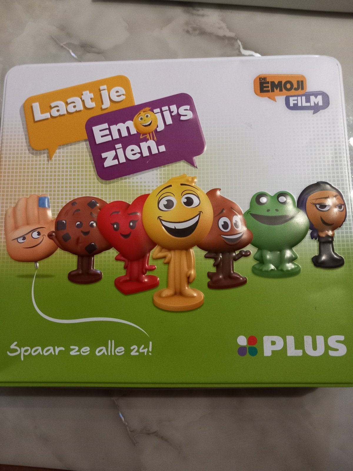 Plus Emoji Film spaaractie complete set in blik, Ophalen, Zo goed als nieuw