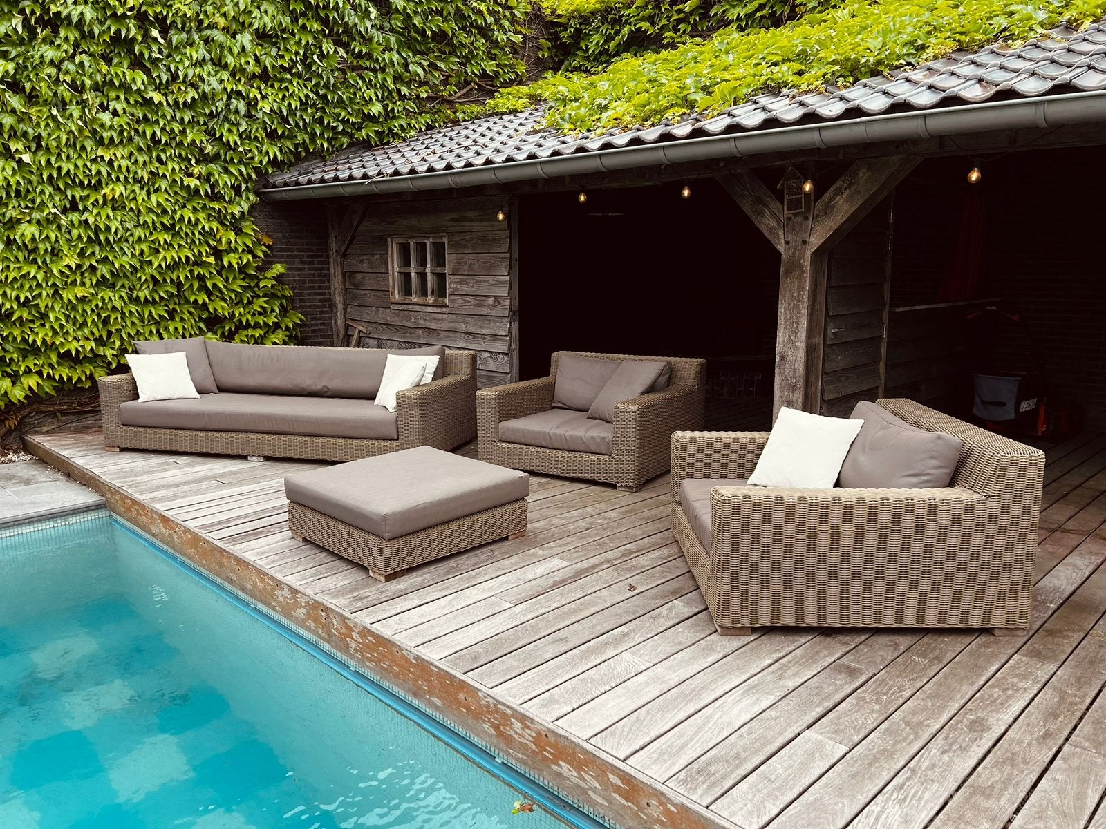 Hardhouten vlonder, 63m2, gebruikt, blind bevestigd, Tuin en Terras, Ophalen, Zo goed als nieuw, Hout