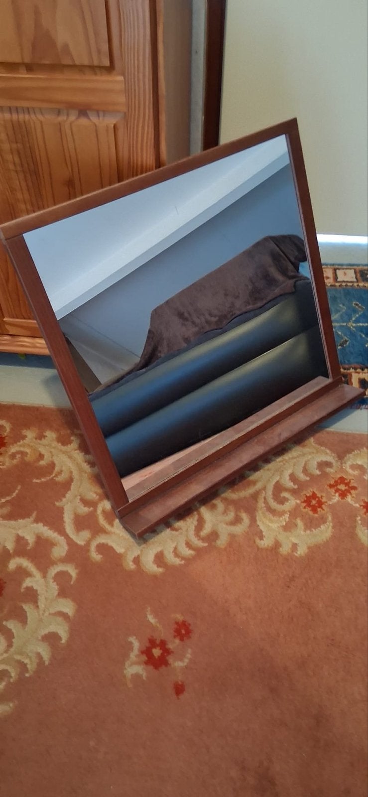 LAATSTE KANS! Spiegel houten frame en plankje - 70x68,5 cm, Huis en Inrichting, Ophalen, Gebruikt, Minder dan 100 cm, Rechthoekig