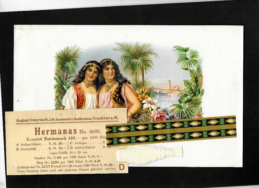 August Osterrieth   set etiket   Hermanas, Ophalen of Verzenden, Gebruikt, Sigarenbandjes