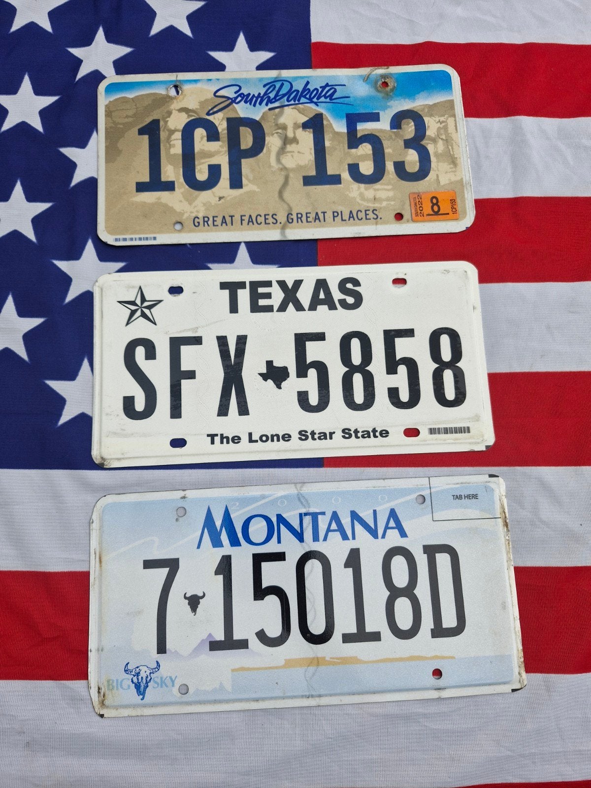 Kentekenplaat USA set 3 nummerborden nummerplaten License VS, Verzamelen, Verzenden, Gebruikt, Auto's