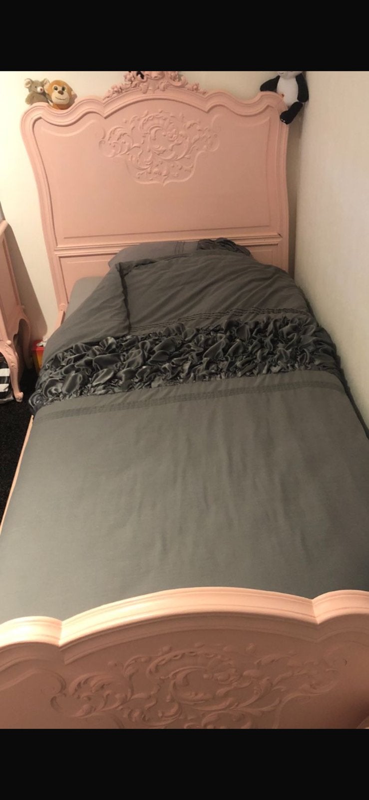 1 pers bed zonder matras barok style, Ophalen, 90 cm, Eenpersoons, Wit