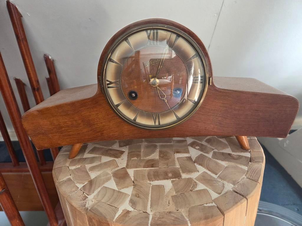 Vintage Hermle Schouwklok - Houten Mantelklok, Ophalen of Verzenden