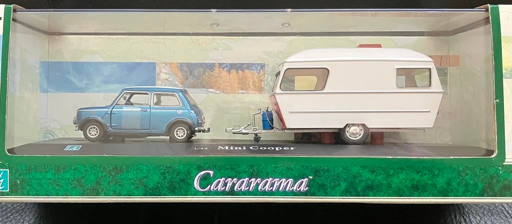 Modelauto Mini Cooper met Caravan schaal 1:43 mintbox, Hobby en Vrije tijd, Modelauto's | 1:87, Ophalen of Verzenden, Nieuw, Auto