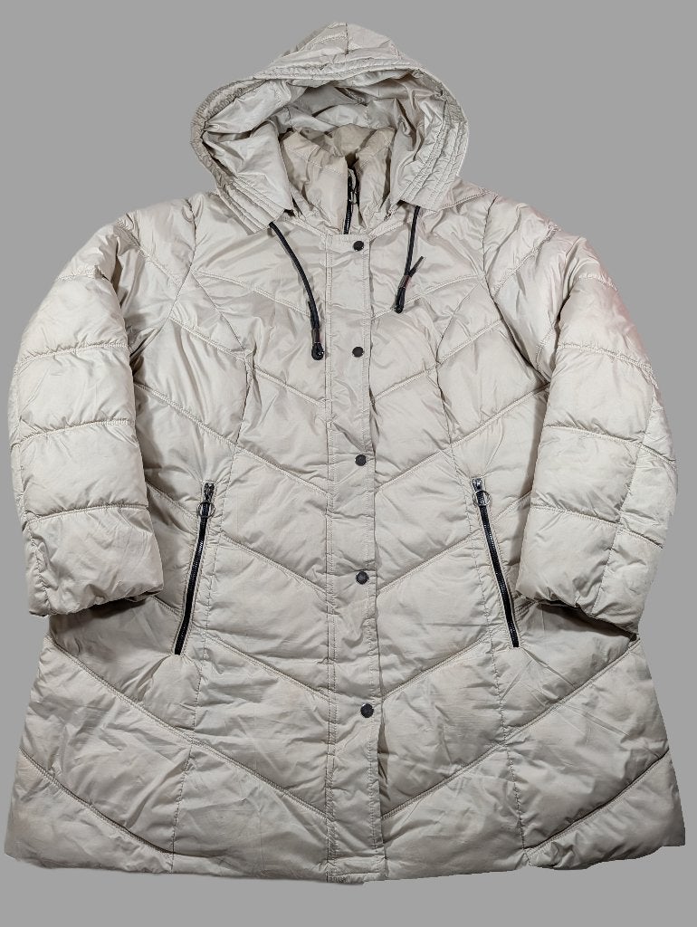 MS Mode | 48 | beige | puffer coat met capuchon, Beige, Maat 46/48 (XL) of groter, Ophalen of Verzenden, Zo goed als nieuw