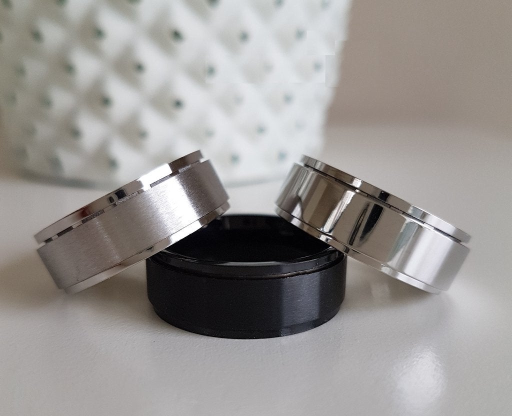 Spinner Ring Anti stress Fidget Ring RVS Zwart of Zilver, 19 tot 20, Nieuw, Dame of Heer, Zilver