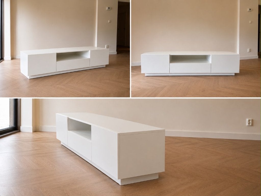 TV-meubel Goossens – Wit superlak – 200 cm, Ophalen, Overige materialen, Zo goed als nieuw, 200 cm of meer