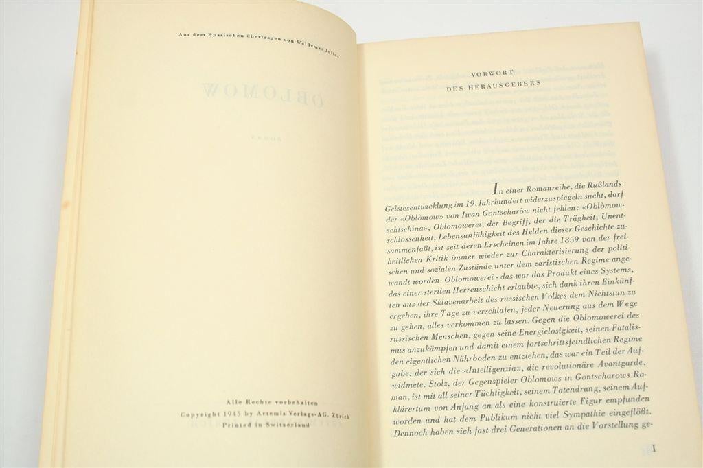 Oblomow — Gontsjarov Roman, Artemis Zürich 1945, Ophalen of Verzenden, Gelezen