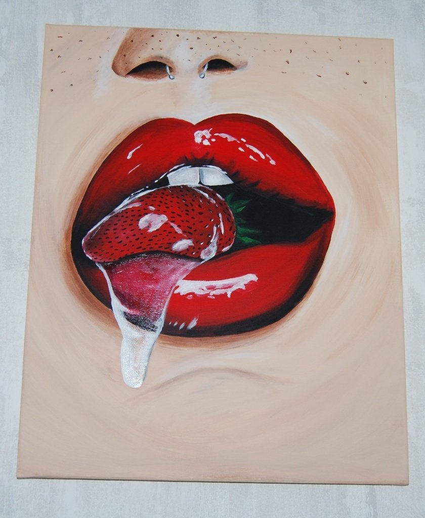 Schilderij Lippen, Minder dan 50 cm, Oorspronkelijke maker, Nieuw, Ophalen of Verzenden