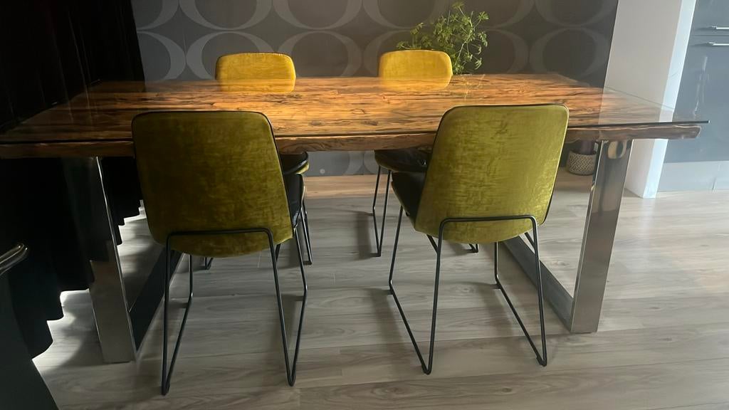 Rofra Home Railway Eettafel met Glasplaat en Chromen Poten, Huis en Inrichting, Ophalen, Gebruikt, 100 tot 150 cm, 200 cm of meer