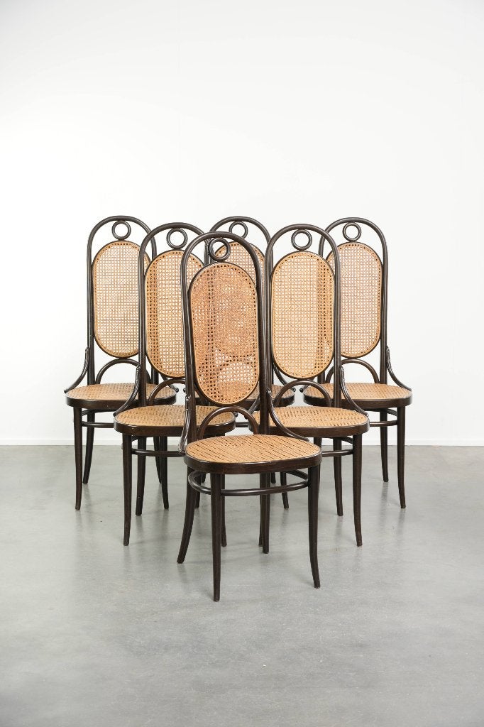 Set van 6 originele Thonet long John design eetkamerstoelen, Antiek en Kunst, Ophalen