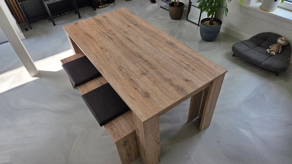 Ruimtebesparende eettafelset met banken, Ophalen, Gebruikt, 50 tot 100 cm, 150 tot 200 cm