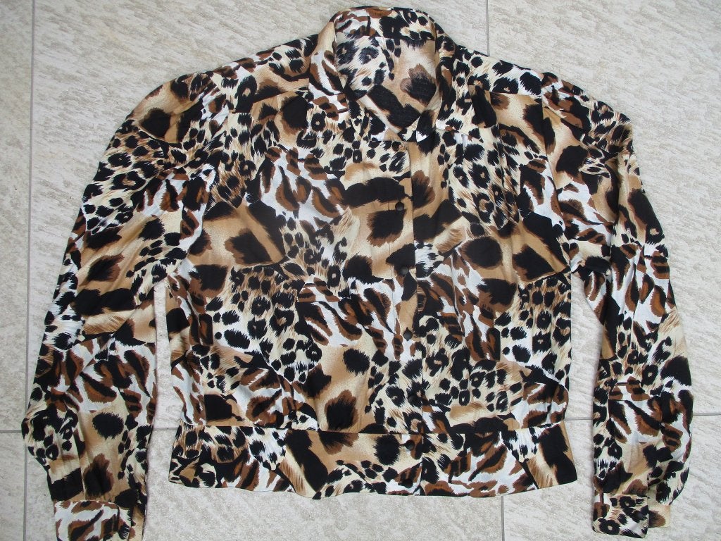 Blouse / jasje tijgerprint bruin maat 46 lange mouwen, Ophalen of Verzenden, Zo goed als nieuw, Maat 46/48 (XL) of groter, Bruin
