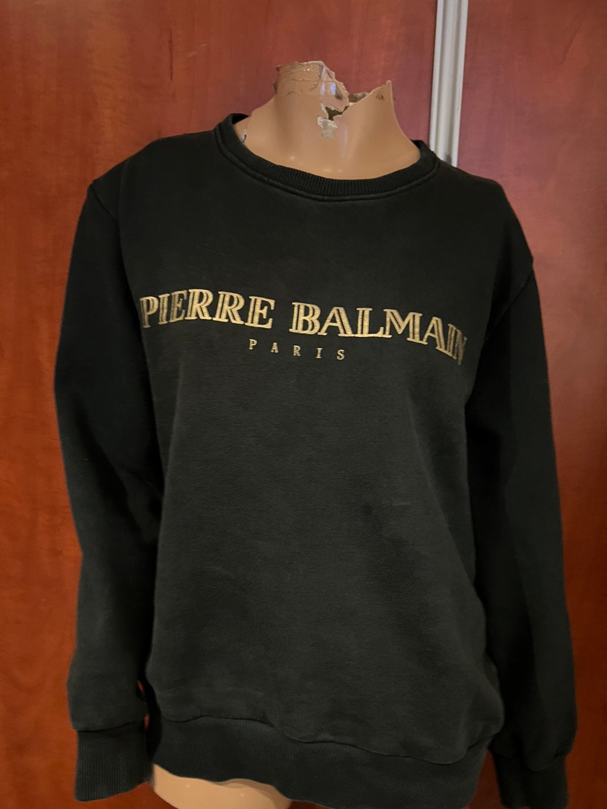 Balmain sweater maat 42 origineel zgan groengrijs goud, G, G, Maat 42/44 (L), Ophalen of Verzenden