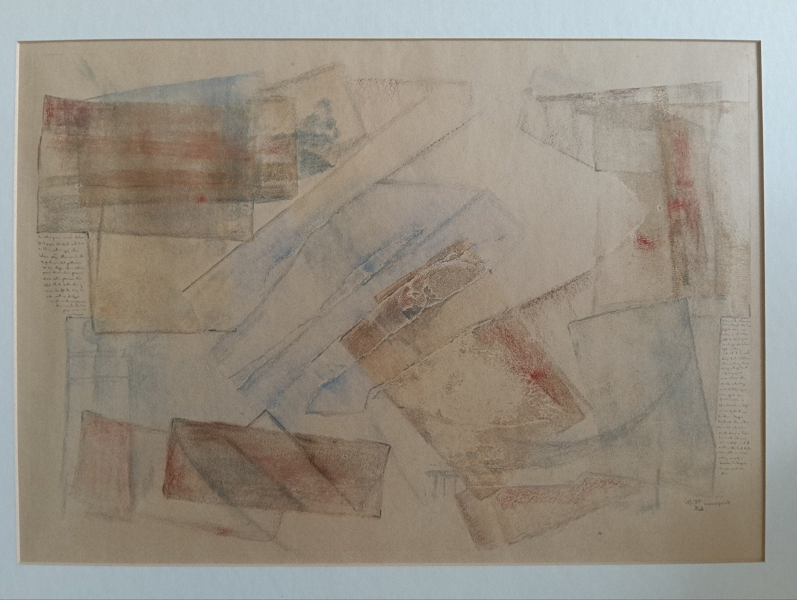 Monoprint - Geometrisch abstract Compositie - 1990 - Gesign, Antiek en Kunst, Kunst | Etsen en Gravures, Ophalen of Verzenden